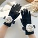 2021 Autumn/Winter Designer's Small Fragrant Wind Ribbon Camellia Wool Cashmere Split Finger Gloves_viptrois.com