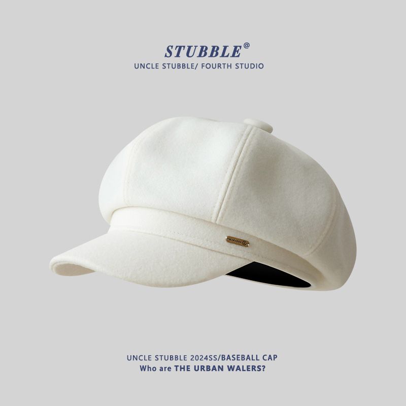 New Autumn And Winter Wool Octagonal Hat For Women Korean Style All Match Beret Suitable For Big Face To Show Small Face Big Hat Top Newsboy Hat_viptrois.com