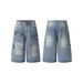 Men's Clothing Street Style Multi Pocket Stitching Distressed Wide Leg Jeans Washed Distressed Loose Embroidered Wide Leg Pants_viptrois.com