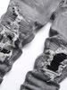 Men's Stretch Denim Jeans, Streetwear, Tearing Patchwork Holes, Torn Denim, Elastic Waist, Leisure Pants, Narrow Fit, Straight Pants_viptrois.com