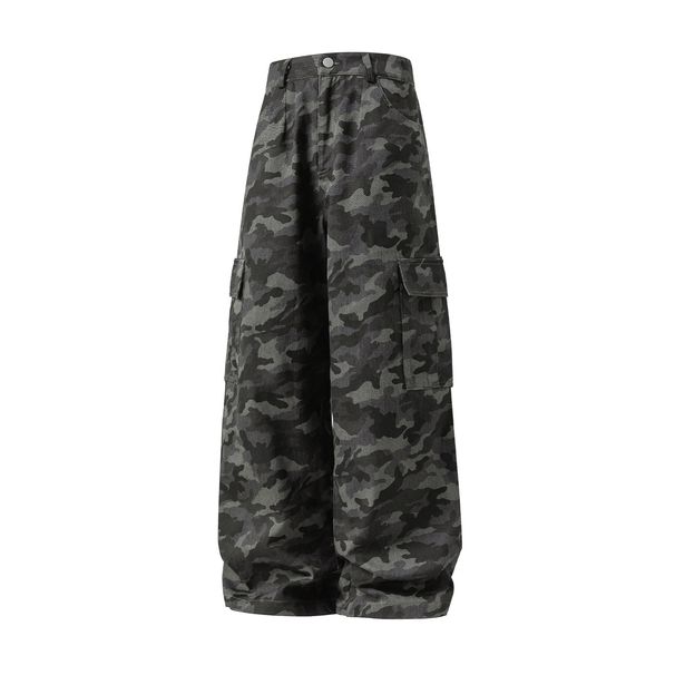 Monochrome Man- American Retro Camouflage Cargo Autumn High Street Trendy Brand Design Straight Long With Three-Dimensional Pockets_viptrois.com