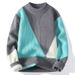 Men's Clothing Knitted Sweater Winter Warm Semi-Turtleneck Pullover With Jacquard Pattern, Soft Modal Blend Fabric, Slim Fit Long Sleeve Casual Top_viptrois.com
