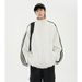 Men's Clothing American Streetwear Casual Stand Up Collar Striped Cardigan Sweatshirt Men's High Street Style Vibe Cool Loose Jacket Top_viptrois.com