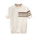 Men's Clothing Summer New Short Sleeved Sweater Men's Striped Simple Business Light Mature Slim Ice Silk T Shirt_viptrois.com
