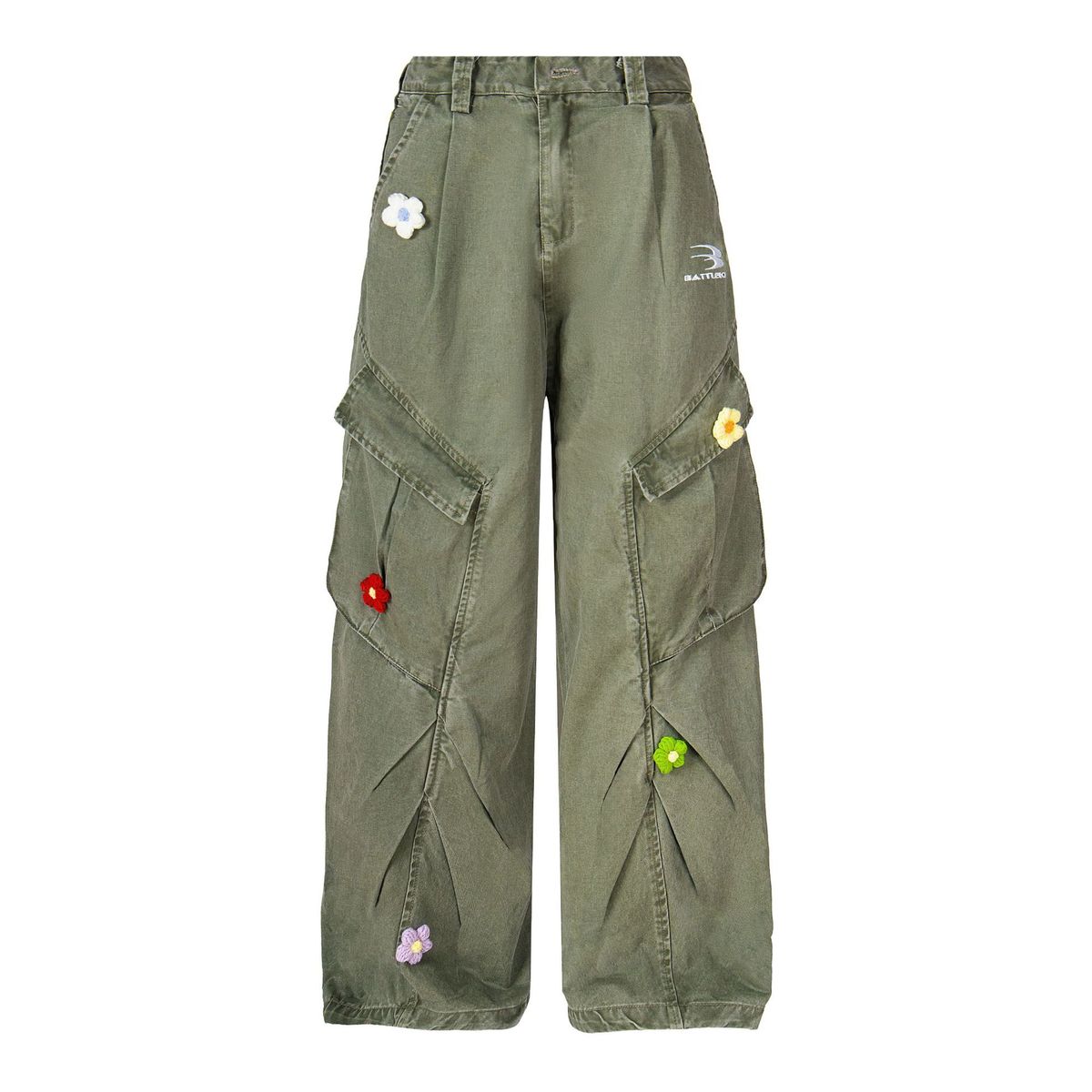 Men's Clothing Women's Floral Embroidered Work Jeans For Autumn And Winter American Retro Multi Pocket Army Green Loose Wide Leg Mopping Pants_viptrois.com