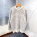 Round Neck Sweater For Men, Loose Striped Contrasting Knit Sweater, Winter Trend Retro Thread Jacket_viptrois.com