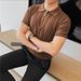 Men's Clothing Half Zip Polo Shirt Knitted Lapel Short Sleeved T Shirt Ice Silk Summer Breathable Tops_viptrois.com