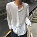 Men's Clothing Casual Micro Perspective Single Breasted Round Neck Long Sleeved Shirt Thin Cardigan_viptrois.com