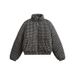 Men's Short Puffer Jacket – Winter Plaid Quilted Coat, Stand Collar Loose Fit Polyester Warm Outerwear (M-XXL, Black-Grey Check)_viptrois.com