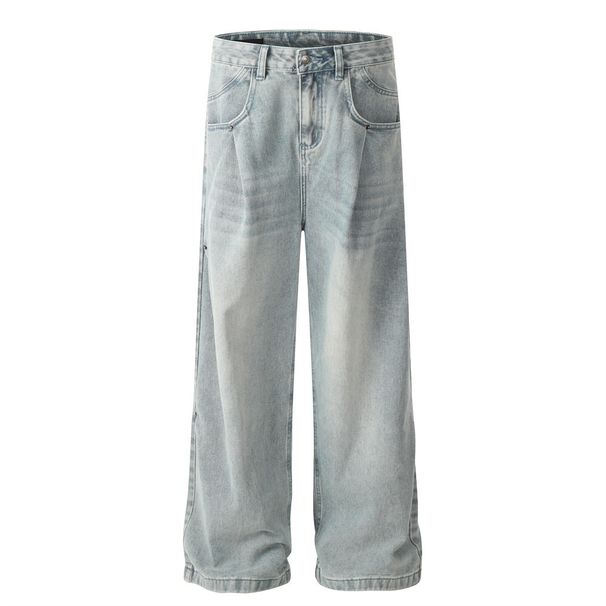 Heavy-duty Washed Jeans For Men, Wrinkled Long Pants, Oversize Hip-hop Trend, Loose Wide-leg Straight Floor-length Pants_viptrois.com