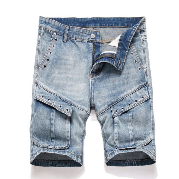 Foreign Trade European And American Men's Straight Denim Shorts Trendy Personality Multi-pocket Loose Medium Pants Five-point Pants_viptrois.com