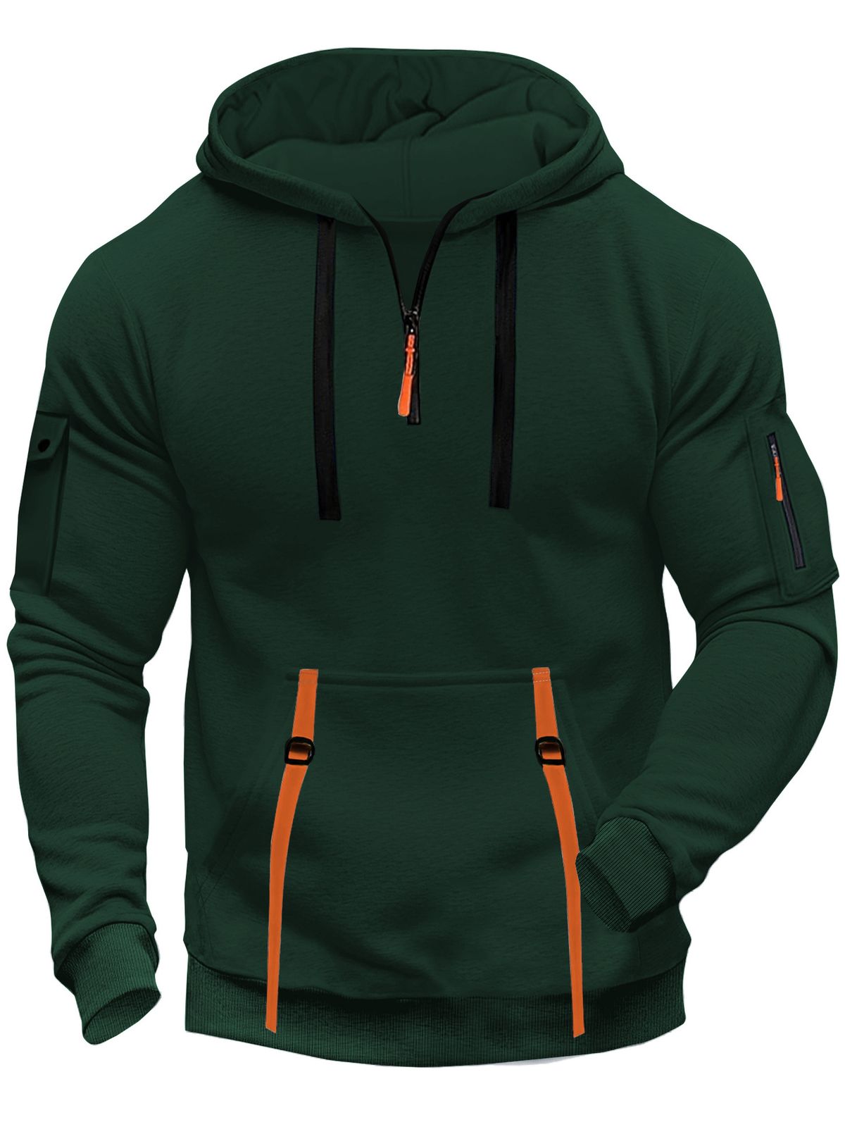 Men's Fashion Hooded Sweatshirt – Trendy Zip-Up Pullover With Multi-Pockets, Slim Fit Casual Jumper (Black/Light Gray/Dark Gray/Green/Navy, S-XXL)_viptrois.com