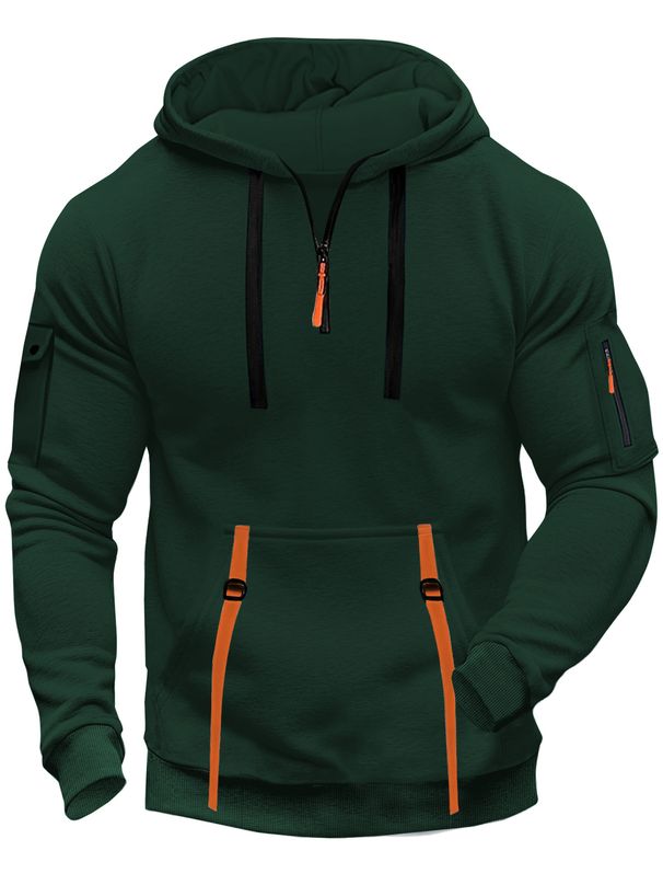 Men's Fashion Hooded Sweatshirt – Trendy Zip-Up Pullover With Multi-Pockets, Slim Fit Casual Jumper (Black/Light Gray/Dark Gray/Green/Navy, S-XXL)_viptrois.com