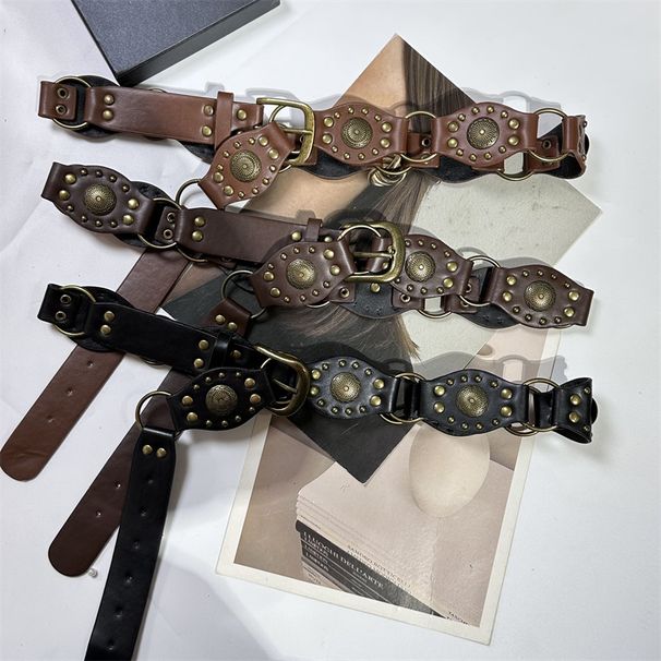 New American Style Hot Girl Rivet Eyelet Patchwork Wide Personality Trendy Punk Metal Buckle Waist Belt_viptrois.com