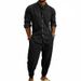 Men's Heavyweight Linen Casual Suit Summer High Street Striped Henley Shirt Joggers Set_viptrois.com