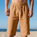 Men's Clothing New Linen Shorts Drawstring Elastic Waist Straight Leg Solid Color Breathable Daily Beach Seven Point Casual Shorts Men_viptrois.com