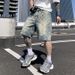 Men's Clothing High Street Plaid Denim Shorts Trend Retro Loose Straight Jacquard Five Point Pants_viptrois.com