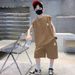 Mother & Kids Boys Sleeveless Casual Loose Letter Suit Two Piece Suit_viptrois.com