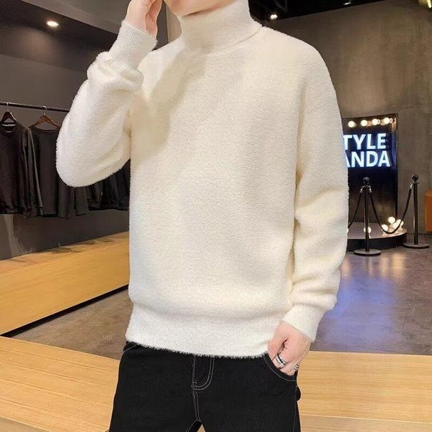 Imitation Mink Fleece Turtleneck Men's Winter Fleece Thickened Solid Color Plush Bottoming Shirt Men's Thermal Sweater_viptrois.com