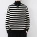Striped loose sweater for young men in autumn and winter, loose and high-quality knitted half high neck base sweater_viptrois.com