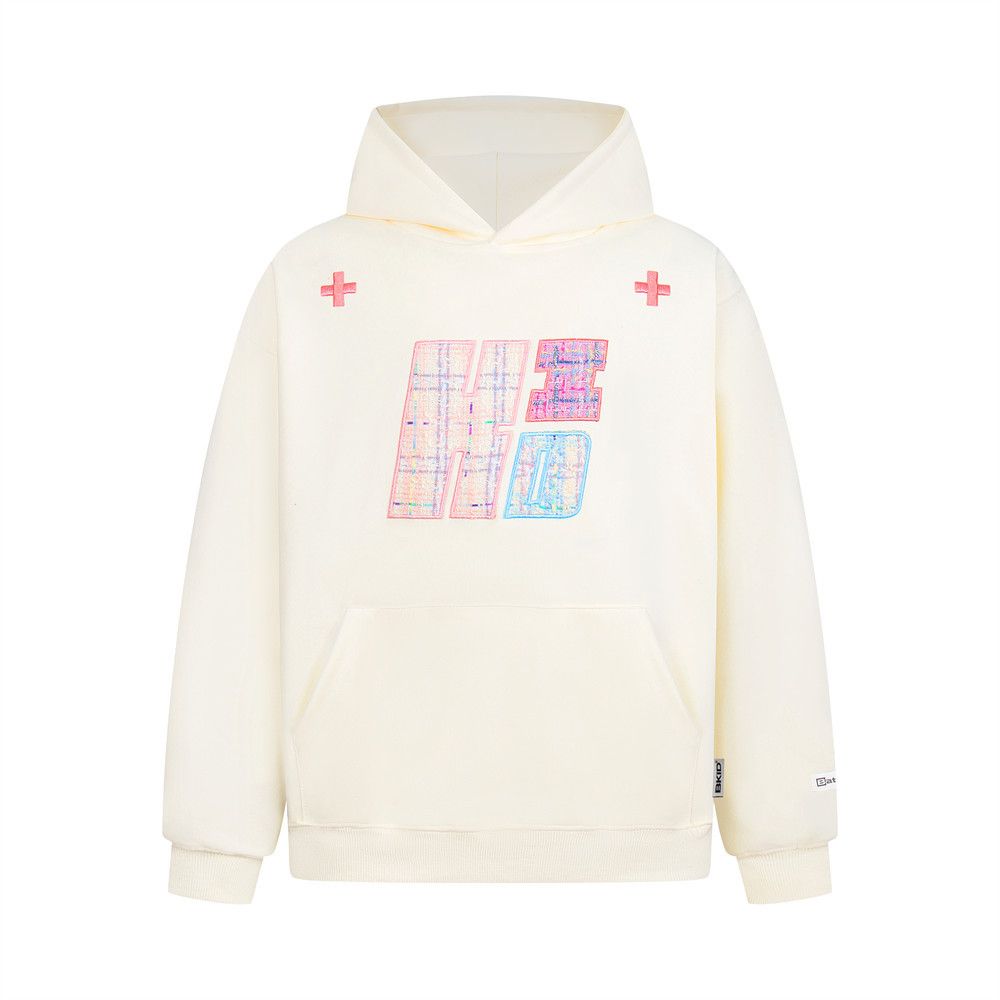 Large Letter Patch Embroidered Hooded Pullover Sweatshirt Loose Casual Autumn Winter Unisex Vibe High Street Trendy_viptrois.com