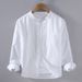 Cotton And Linen Shirt Men's Long Sleeved Stand Up Collar Pocket Simple And Comfortable Linen Shirt Casual Jacket_viptrois.com