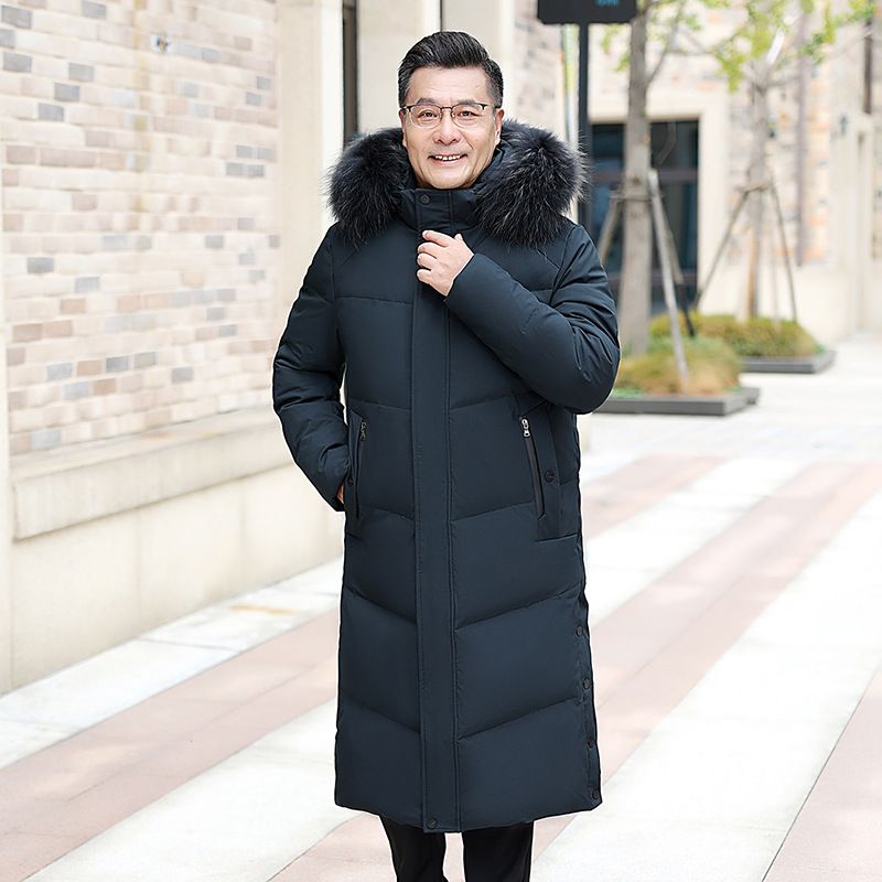 Men's Clothing Men's Long Down Jacket With Thickened Detachable Fur Collar Casual Down Jacket For Middle Aged Men And Dads Winter Coat_viptrois.com