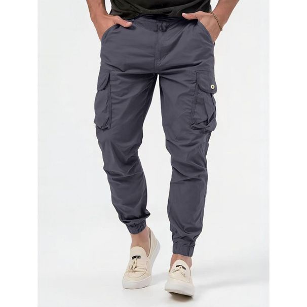 Pure 2023 New European Size Three-Dimensional Pocket Woven Cargo With Drawstring Waist Belt Jogger Casual Long Solid Color_viptrois.com