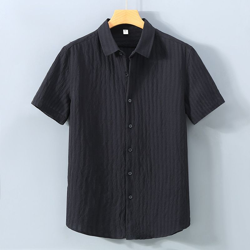 Men's Clothing Sun Protection Outer Wear Solid Color Shirt Casual Versatile Loose Cotton Breathable Short Sleeved Shirt_viptrois.com