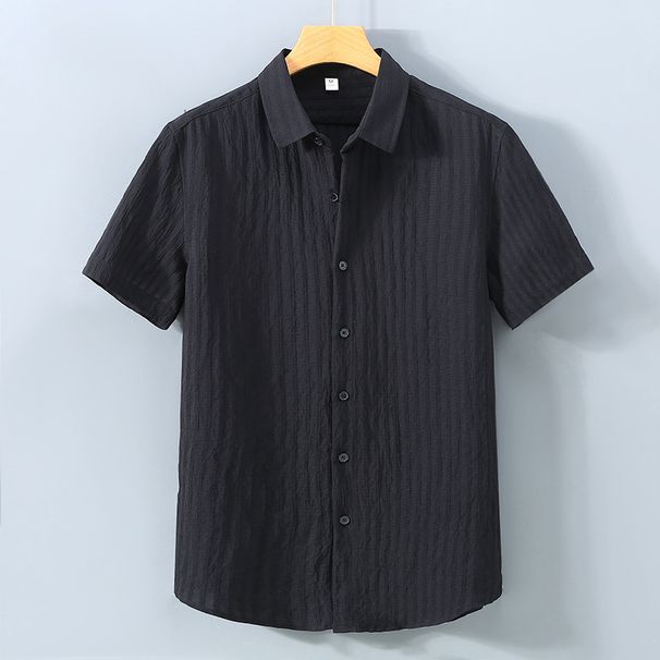 Men's Clothing Sun Protection Outer Wear Solid Color Shirt Casual Versatile Loose Cotton Breathable Short Sleeved Shirt_viptrois.com