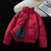 Unisex Stand Collar Puffer Jacket - Winter Warm Thickened Polyester Coat For Couples, Loose Fit Zip-Up Casual Outerwear_viptrois.com