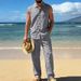 Men's Linen Hawaiian Tank Top & Loose Fit Beach Pants Set | Breathable Summer Outfit For Vacation Resort Wear_viptrois.com
