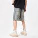 Men's Clothing American High Street Pants Trendy Brand Cool Street Men American Retro Workwear Jeans Raw Edge Stitching Straight Shorts_viptrois.com