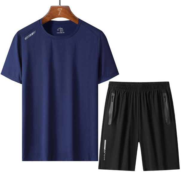 Summer men's sports and leisure ice silk quick dry elastic suit thin section loose breathable short sleeve T-shirt shorts suit_viptrois.com