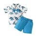 Babies' clothes Infant boy short-sleeved lapel T-shirt top shorts suit male baby dinosaur single-breasted gentleman top shorts_viptrois.com