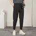 Men's Ice Silk Drawstring Trousers 2024 New Style Velcro Strap High-End Drape Summer Casual Suit Pants_viptrois.com