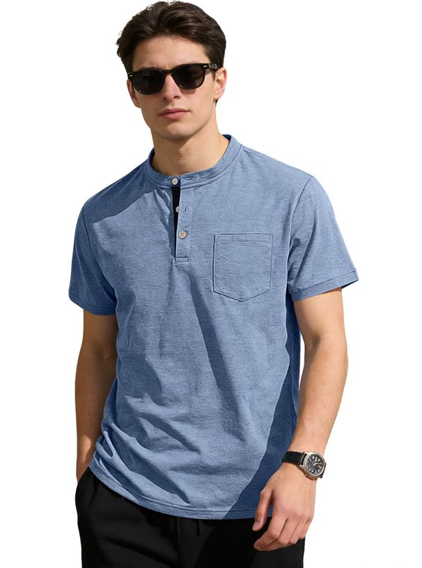 Men's Classic Fit Polo Shirt, Breathable Cotton Blend Short Sleeve Top With Button-Up Collar For Casual Summer Wear_viptrois.com