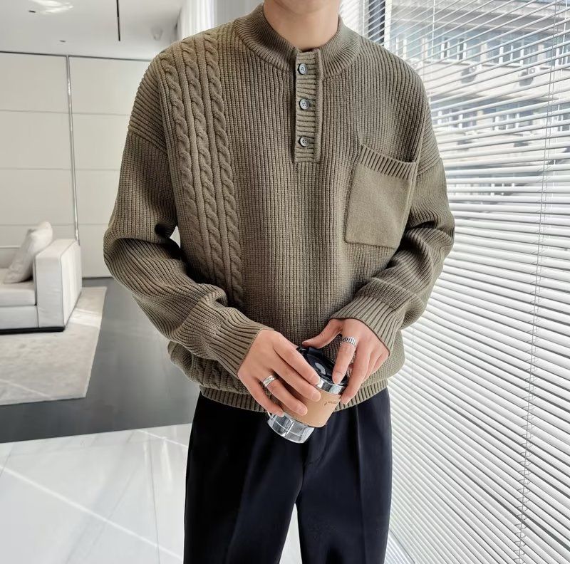 Men's Cable Knit Sweater – Relaxed Fit Crew Neck Pullover With Textured Pattern (M-XXXL) – Breathable Polyester Blend For Casual & Smart Casual Wear_viptrois.com