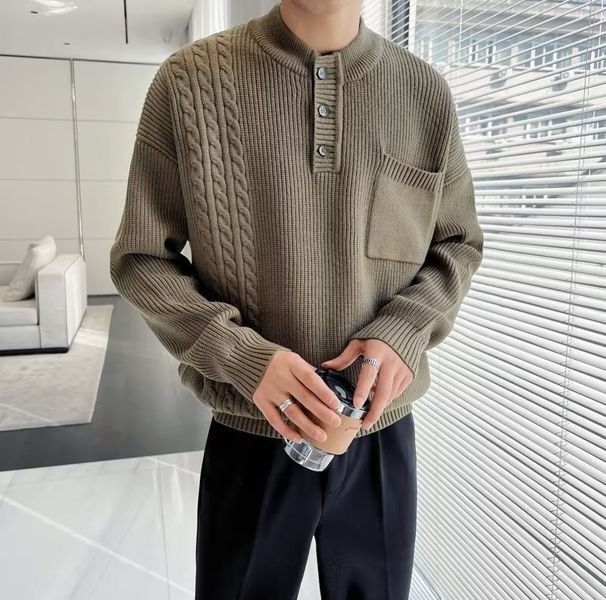 Men's Cable Knit Sweater – Relaxed Fit Crew Neck Pullover With Textured Pattern (M-XXXL) – Breathable Polyester Blend For Casual & Smart Casual Wear_viptrois.com