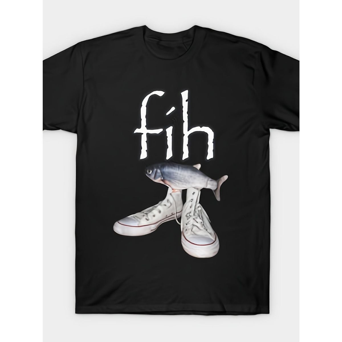 gráfica Fih Text & Fish On Shoes Camiseta Cuello Redondo Inspirada En Una Imagen Humorística Divertida, Algodón Súper_viptrois.com