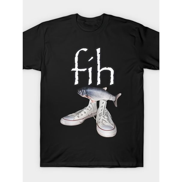 gráfica Fih Text & Fish On Shoes Camiseta Cuello Redondo Inspirada En Una Imagen Humorística Divertida, Algodón Súper_viptrois.com