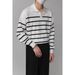 Pure Korean Style Trendy Color-Block Striped Polo Collar Knit Sweater For Men, Autumn And Winter High-End Long Sleeve Top_viptrois.com