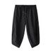 Cropped Men Summer Thin Loose Straight Leg Chinese Style Cotton Linen 7/8 Pants Casual Shorts_viptrois.com
