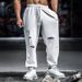Men's Clothing Gray Sports Pants Men Outdoor Running Basketball Ripped Loose Trendy Brand Leggings Sweatpants_viptrois.com