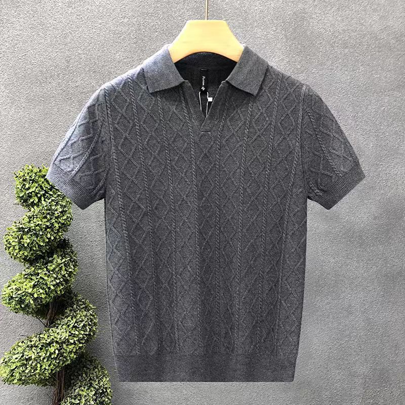 Men's Clothing Short Sleeved Polo Shirt For Men Summer Business High End Slim Fit Versatile Lapel Knitted T Shirt_viptrois.com