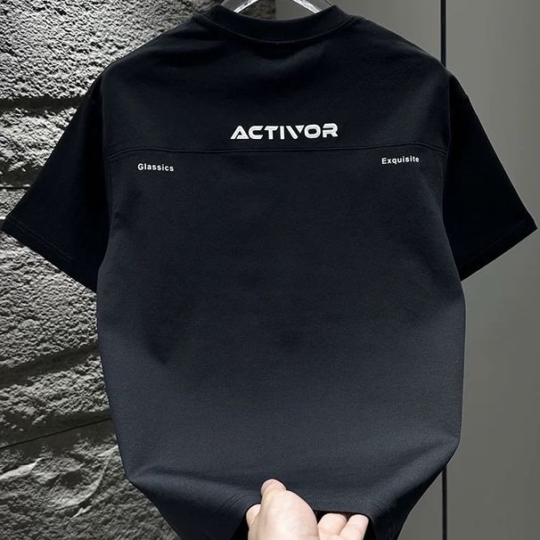 Men's Trendy Minimalist Patchwork Letter T-Shirt Casual round Neck Short Sleeve Top Versatile Fashion Popular on Instagram 2025_viptrois.com