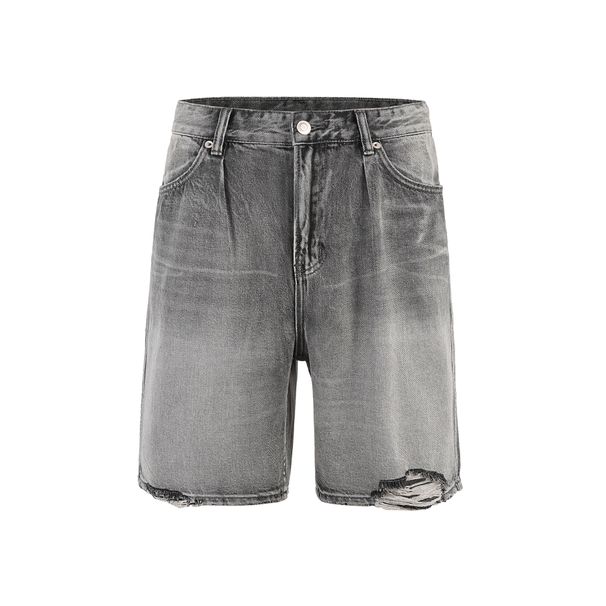 Men's Clothing High Street Washed Workwear Pants Retro Shorts Denim Cat Whisker Ripped Sanded Shorts_viptrois.com
