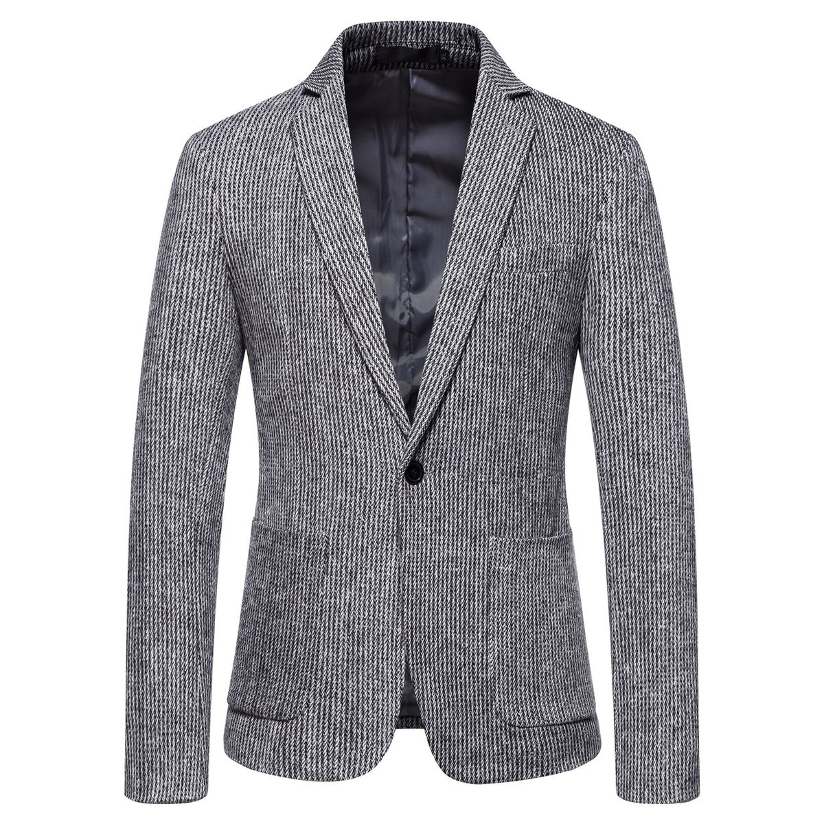 Autumn Winter New Simple Men's Fashion Suit Business Casual Korean Style Striped Wool Blazer_viptrois.com
