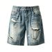 Men's Clothing Men's Summer Denim Shorts Style Trendy High Street Heavyweight Distressed Ripped Drawstring Loose Fitting Casual Five Quarter Length_viptrois.com