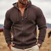 Men's Waffle-Knit Zip-Up Hoodie - Heavyweight Vintage Contrast Collar Streetwear Sweatshirt_viptrois.com